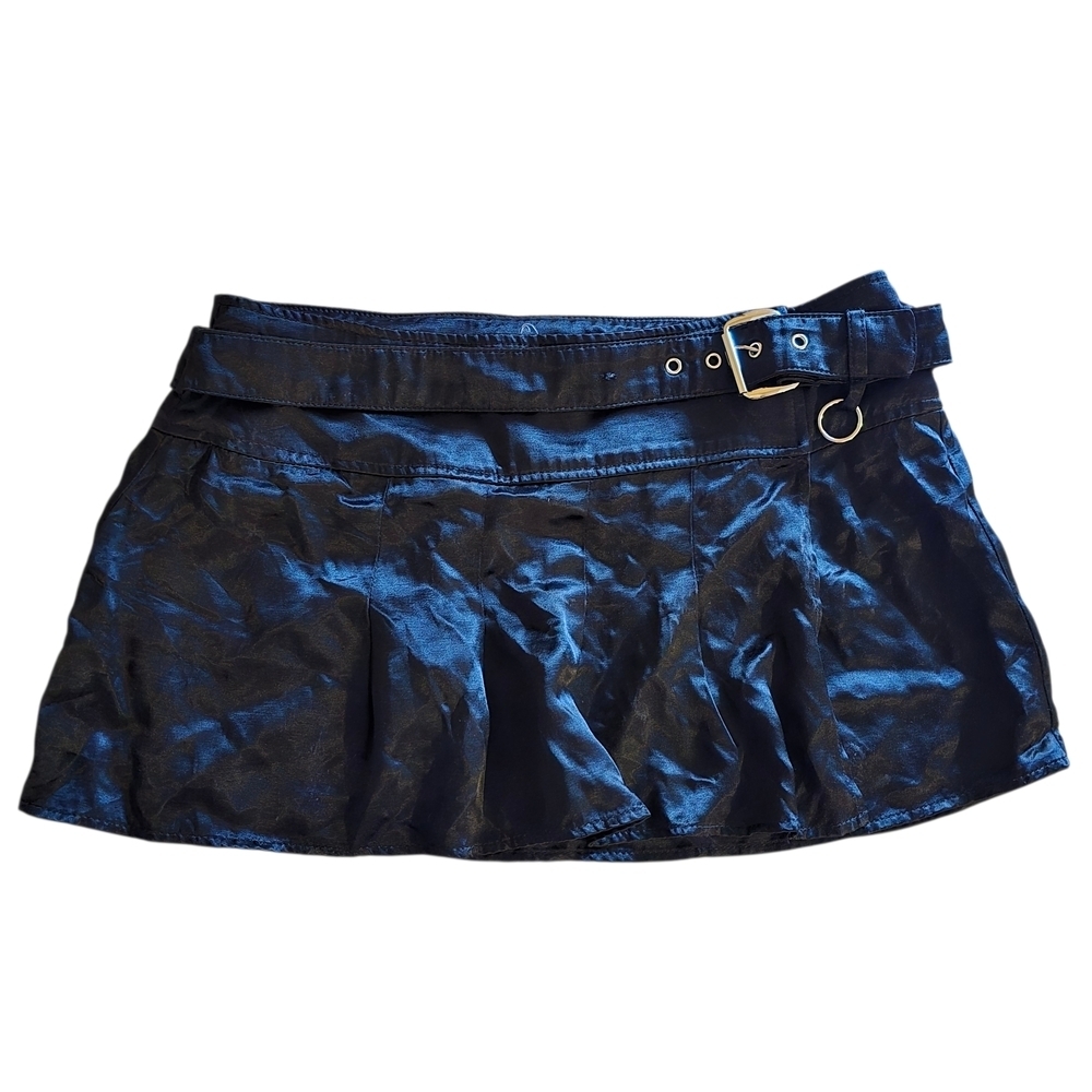 Vintage Rampage Black Satin Mini Skirt Buckle Waist 90s Y2K Office Siren 9 - Picture 7 of 11